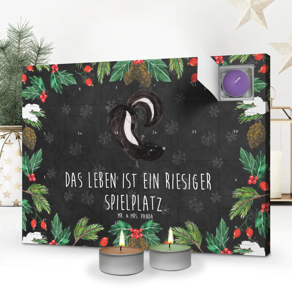 Scented candle advent calendar skunk handstand playful, predator, stink, wild animal, playground, child