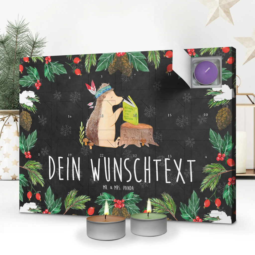 Personalisierter Duftkerzen Adventskalender Igel Federschmuck Personalisierter Duftkerzen Adventskalender, Waldtiere, Tiere, Igel, Camping, Lagerfeuer, Indianer, Abenteuer