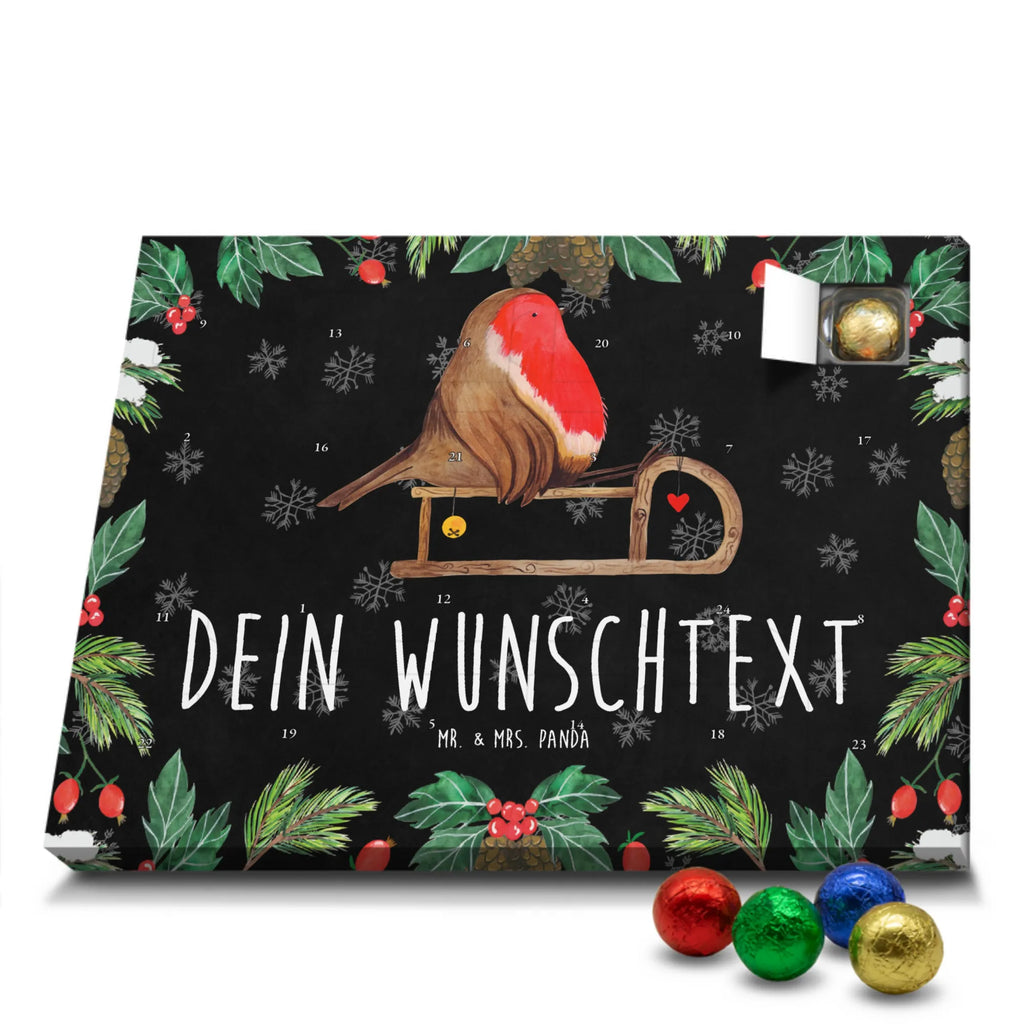 Adventskalender mit Namen Rotkehlchen Schlitten Personalisierter Adventskalender, Adventskalender mit Namen, Wintermotiv, Weihnachtsdeko, Weihnachten, Winter, Heiligabend, Advent, Nikolaus, Vogel, Schlitten