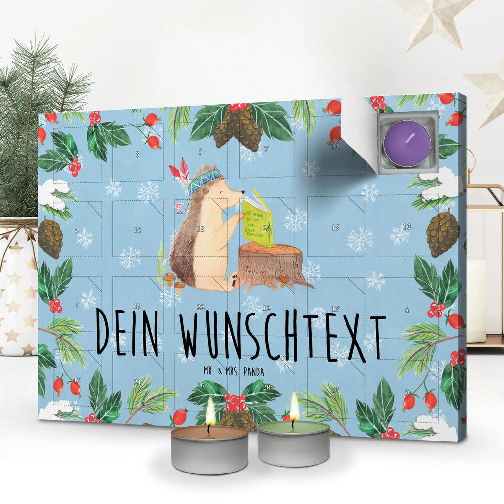 Personalisierter Duftkerzen Adventskalender Igel Federschmuck Personalisierter Duftkerzen Adventskalender, Waldtiere, Tiere, Igel, Camping, Lagerfeuer, Indianer, Abenteuer