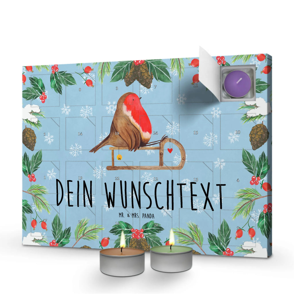 Personalisierter Duftkerzen Adventskalender Rotkehlchen Schlitten Personalisierter Duftkerzen Adventskalender, Advent, Heiligabend, Winter, Wintermotiv, Weihnachten, Weihnachtsdeko, Nikolaus, Schlitten, Vogel