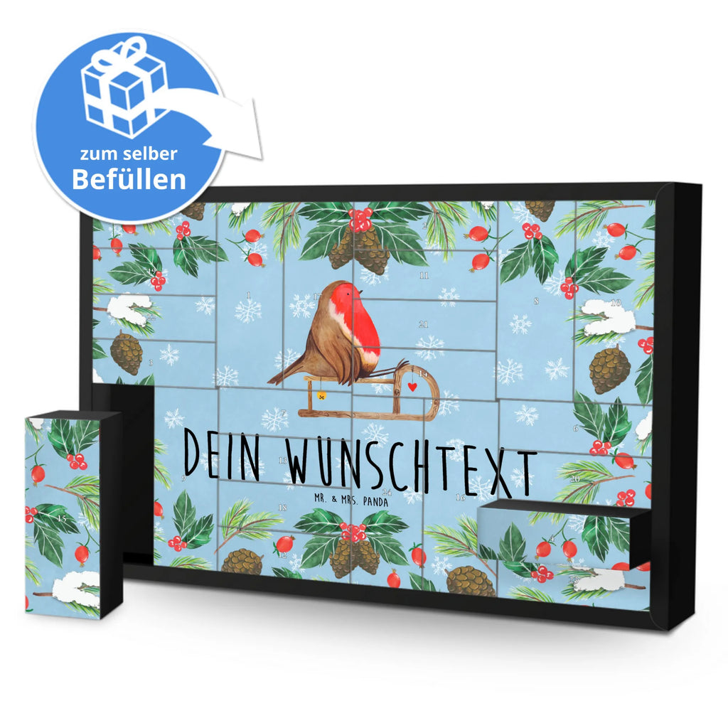 Personalisierter Befüllbarer Adventskalender Rotkehlchen Schlitten Adventskalender Zum Selbst Befüllen, Befüllbarer Adventskalender, Advent, Heiligabend, Winter, Wintermotiv, Weihnachten, Weihnachtsdeko, Nikolaus, Vogel, Schlitten