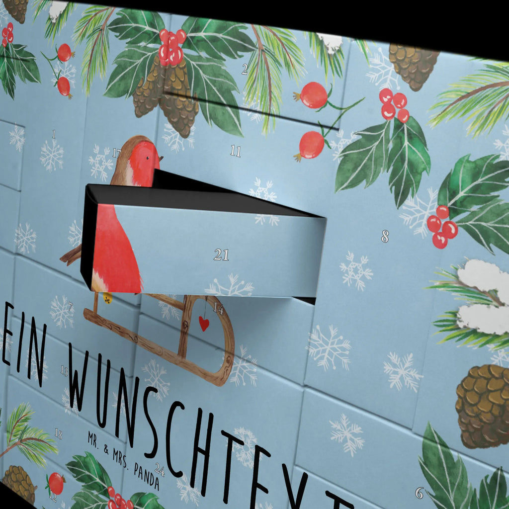 Personalisierter Befüllbarer Adventskalender Rotkehlchen Schlitten Adventskalender Zum Selbst Befüllen, Befüllbarer Adventskalender, Advent, Heiligabend, Winter, Wintermotiv, Weihnachten, Weihnachtsdeko, Nikolaus, Vogel, Schlitten
