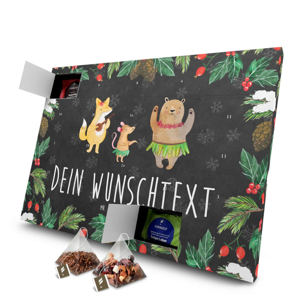 Personalisierter Tee Adventskalender Waldtiere Aloha Personalisierter Tee Adventskalender, Tiermotive, Tiere, Gute Laune, Lustige Sprüche, Wald, Waldtiere, Tanzen, Musik, Igel, Hase, Aloha, Leben, Lachen, Bär