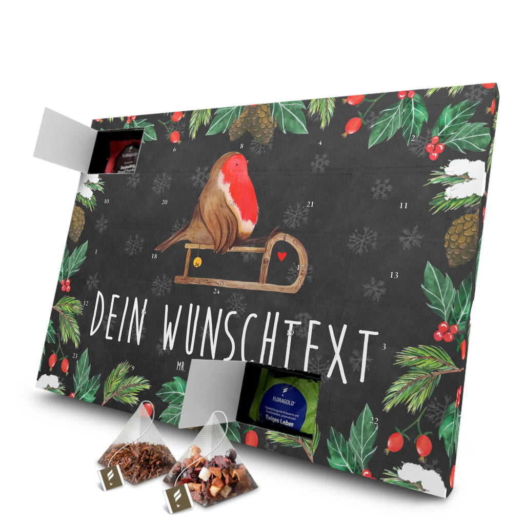 Personalisierter Tee Adventskalender Rotkehlchen Schlitten Personalisierter Tee Adventskalender, Advent, Heiligabend, Winter, Wintermotiv, Weihnachten, Weihnachtsdeko, Nikolaus, Vogel, Schlitten