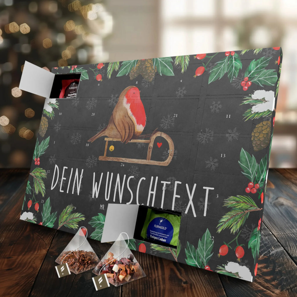 Personalisierter Tee Adventskalender Rotkehlchen Schlitten Personalisierter Tee Adventskalender, Advent, Heiligabend, Winter, Wintermotiv, Weihnachten, Weihnachtsdeko, Nikolaus, Vogel, Schlitten