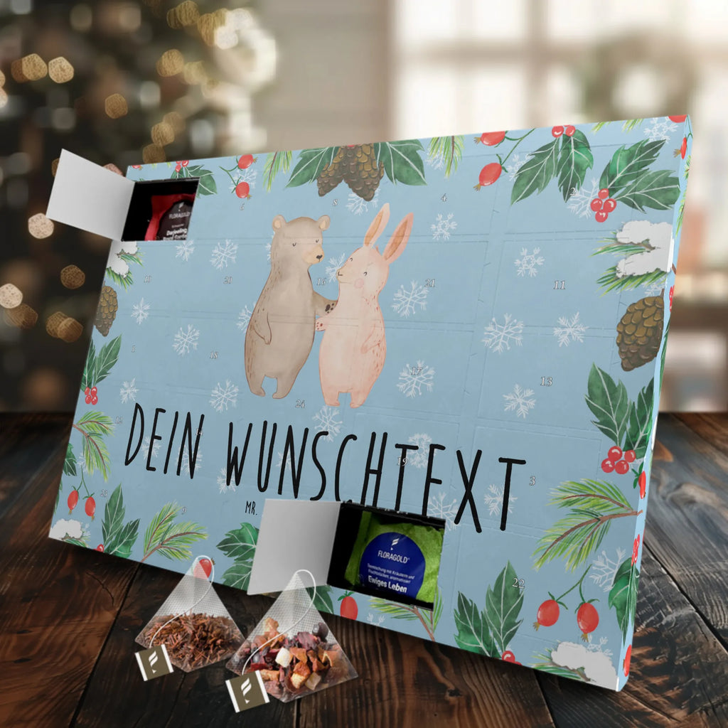 Personalisierter Tee Adventskalender Bär und Hase Umarmen Personalisierter Tee Adventskalender, Freundin, Jahrestag, Verlobung, Liebesgeschenk, Ehefrau, Heiratsantrag, Heiraten, Hocheitstag, Freund, Ehemann, Partner, Liebe, Best Friends, Freunde, Bester Freund, Bär, Bärchen, Hase
