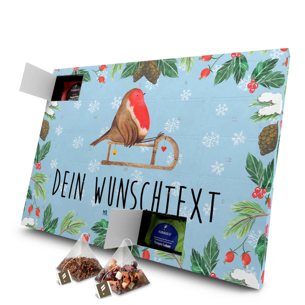 Personalisierter Tee Adventskalender Rotkehlchen Schlitten Personalisierter Tee Adventskalender, Nikolaus, Winter, Advent, Heiligabend, Wintermotiv, Weihnachten, Weihnachtsdeko, Vogel, Schlitten