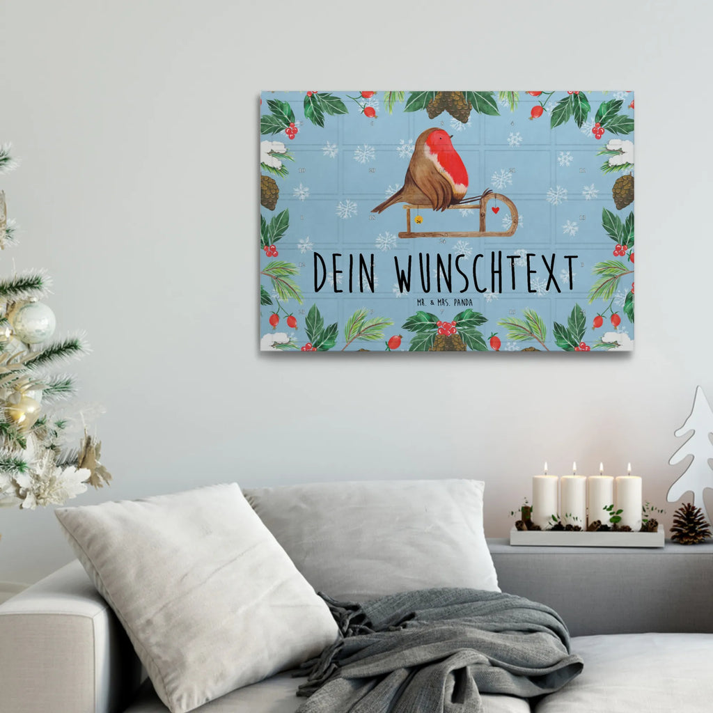 Personalisierter Tee Adventskalender Rotkehlchen Schlitten Personalisierter Tee Adventskalender, Advent, Winter, Heiligabend, Wintermotiv, Nikolaus, Weihnachten, Weihnachtsdeko, Vogel, Schlitten