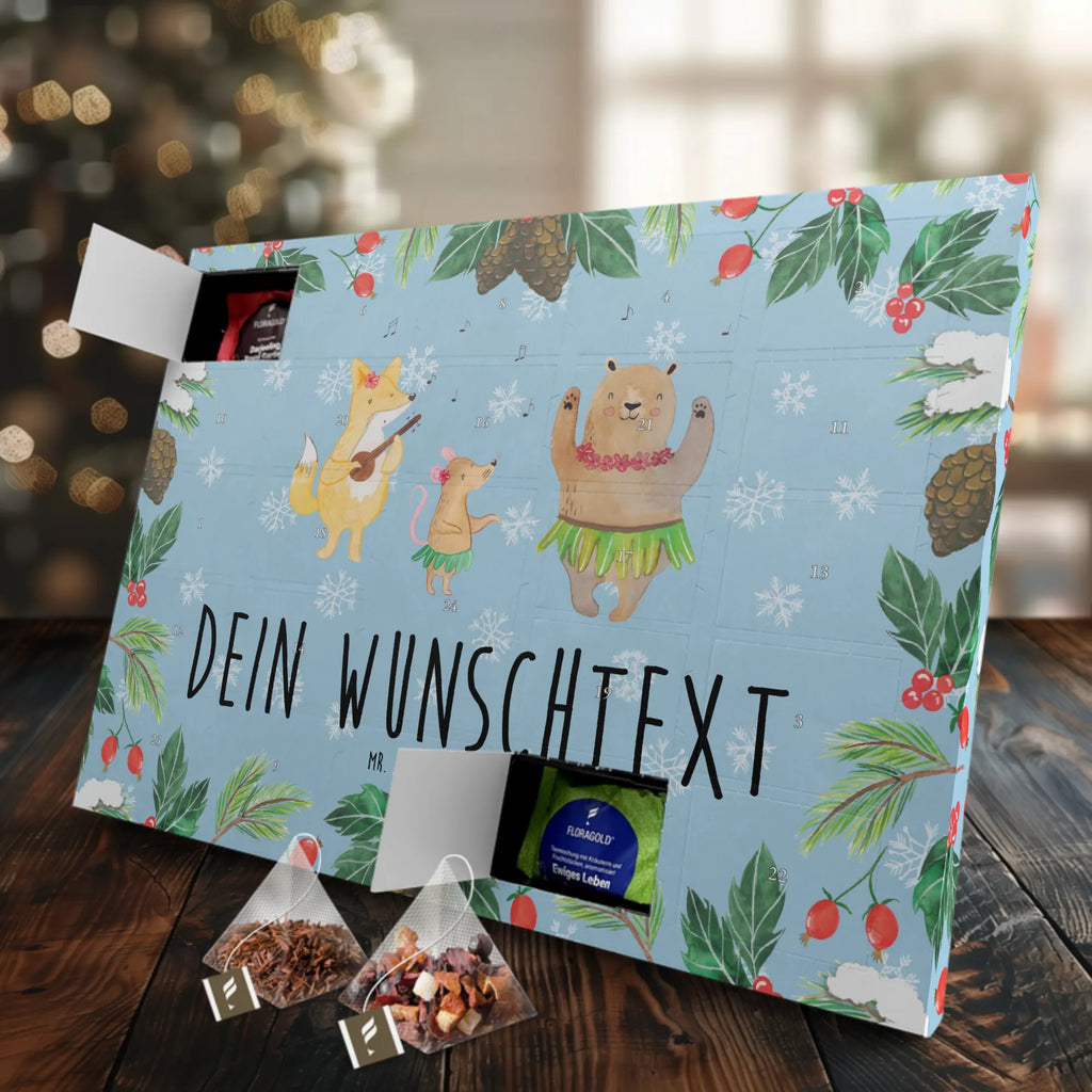 Personalisierter Tee Adventskalender Waldtiere Aloha Personalisierter Tee Adventskalender, Tiermotive, Tiere, Gute Laune, Lustige Sprüche, Wald, Waldtiere, Tanzen, Musik, Igel, Hase, Aloha, Leben, Lachen, Bär