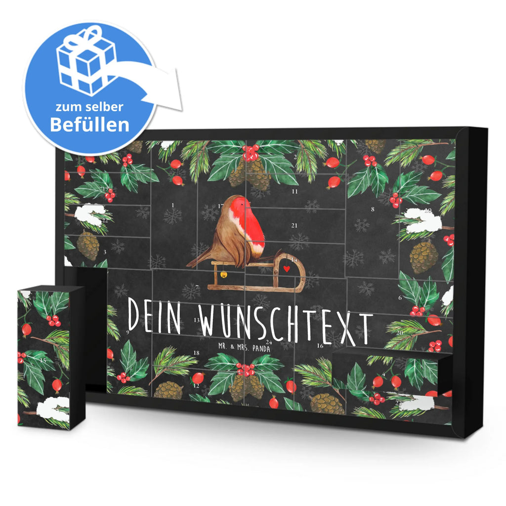 Personalisierter Befüllbarer Adventskalender Rotkehlchen Schlitten Adventskalender Zum Selbst Befüllen, Befüllbarer Adventskalender, Advent, Heiligabend, Winter, Wintermotiv, Weihnachten, Weihnachtsdeko, Nikolaus, Vogel, Schlitten