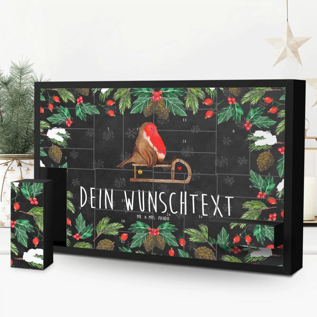 Personalisierter Befüllbarer Adventskalender Rotkehlchen Schlitten Adventskalender Zum Selbst Befüllen, Befüllbarer Adventskalender, Advent, Heiligabend, Winter, Wintermotiv, Weihnachten, Weihnachtsdeko, Nikolaus, Vogel, Schlitten