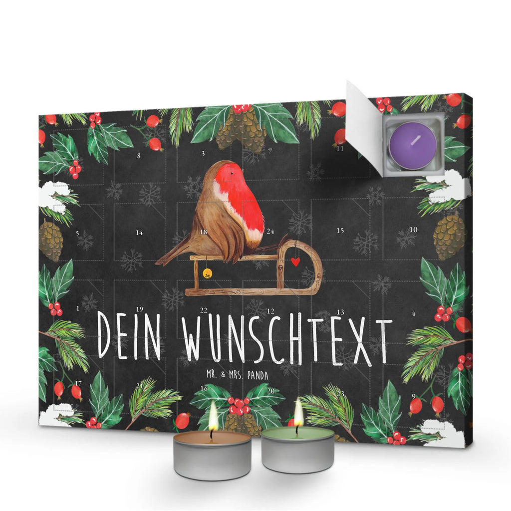 Personalisierter Duftkerzen Adventskalender Rotkehlchen Schlitten Personalisierter Duftkerzen Adventskalender, Advent, Heiligabend, Winter, Wintermotiv, Weihnachten, Weihnachtsdeko, Nikolaus, Schlitten, Vogel