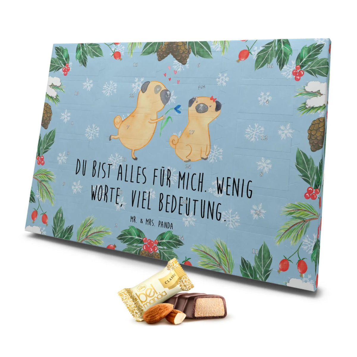 Marzipan Adventskalender Mops Verliebt Marzipan Adventskalender, Hund, Hundemotiv, Haustier, Hunderasse, Tierliebhaber, Hundebesitzer, Sprüche, Liebe, Möpse, Hundeliebe, verliebt, Partner, Liebesspruch. Verlobt, Geschenk Freund, Mops