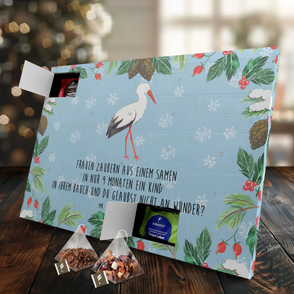 Tee Adventskalender Storch Adventskalender mit Tee, Adventskalender, Tee Adventskalender, Tiermotive, Tiere, Gute Laune, Lustige Sprüche, Mutter, Mütter, Baby, Schwangerschaft, Mutter Werden, Babybauch, Schwanger, Storch, Störche, Geburt