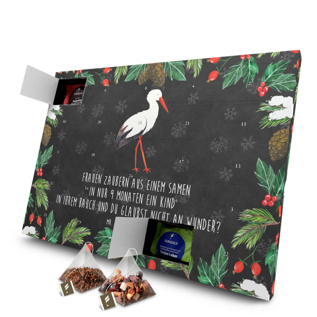 Tee Adventskalender Storch Adventskalender mit Tee, Adventskalender, Tee Adventskalender, Tiermotive, Tiere, Gute Laune, Lustige Sprüche, Mutter, Mütter, Baby, Schwangerschaft, Mutter Werden, Babybauch, Schwanger, Storch, Störche, Geburt