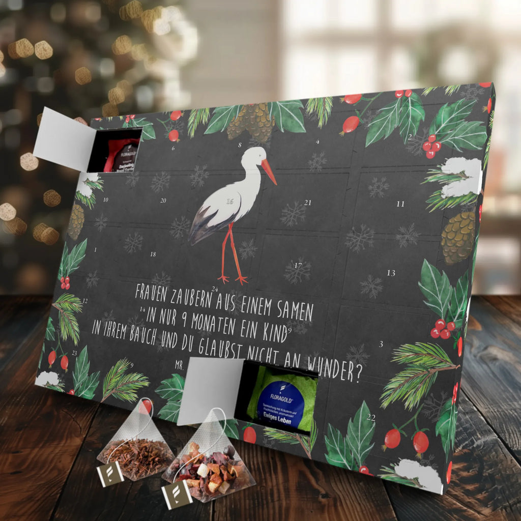 Tee Adventskalender Storch Adventskalender mit Tee, Adventskalender, Tee Adventskalender, Tiermotive, Tiere, Gute Laune, Lustige Sprüche, Mutter, Mütter, Baby, Schwangerschaft, Mutter Werden, Babybauch, Schwanger, Storch, Störche, Geburt