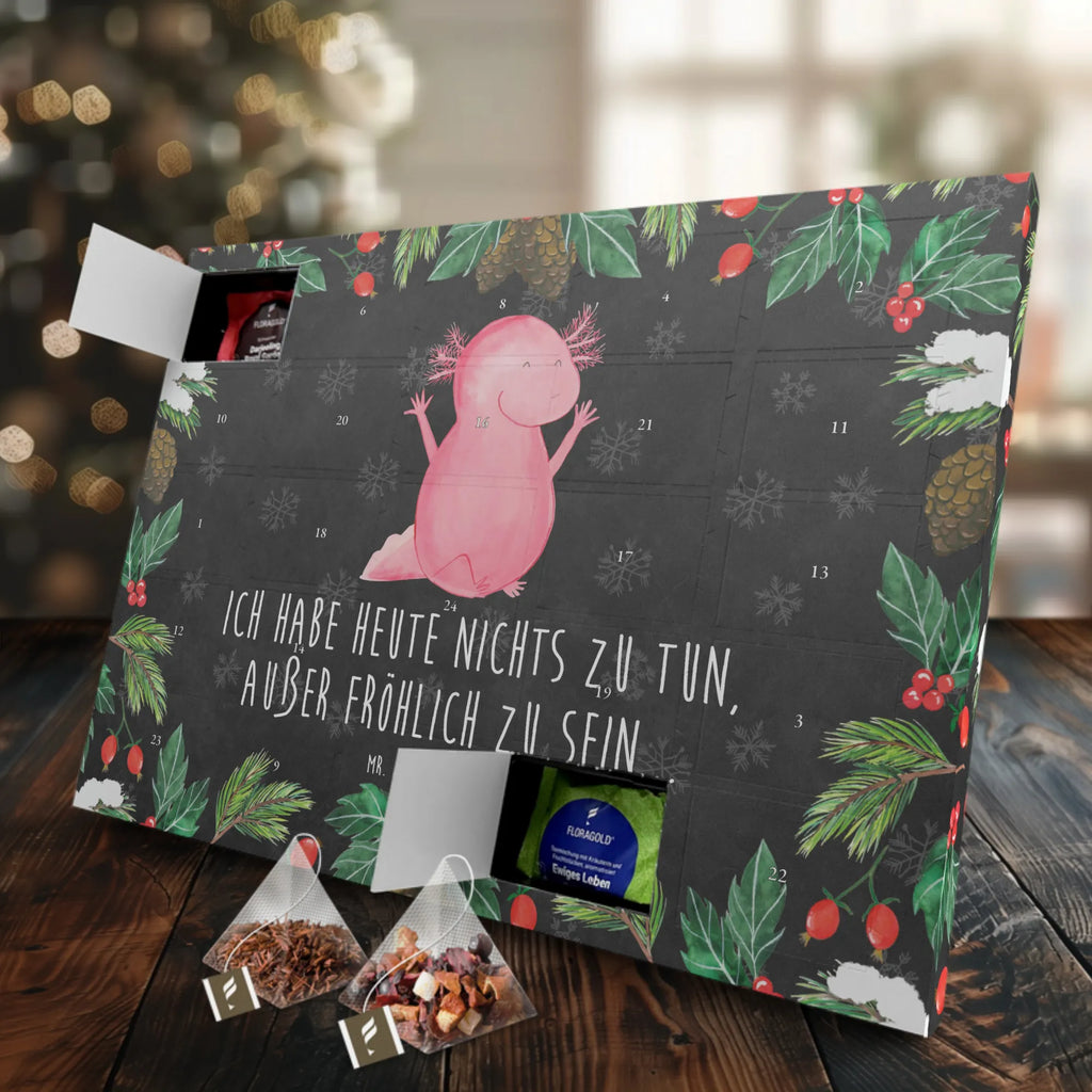 Tee Adventskalender Axolotl Hurra Adventskalender, Tee Adventskalender, Adventskalender mit Tee, Axolotl, Molch, Lurche, Axolot, Fröhlich, Freude, Lurch, Schwanzlurch, Motivation, Zufriedenheit, Spaß