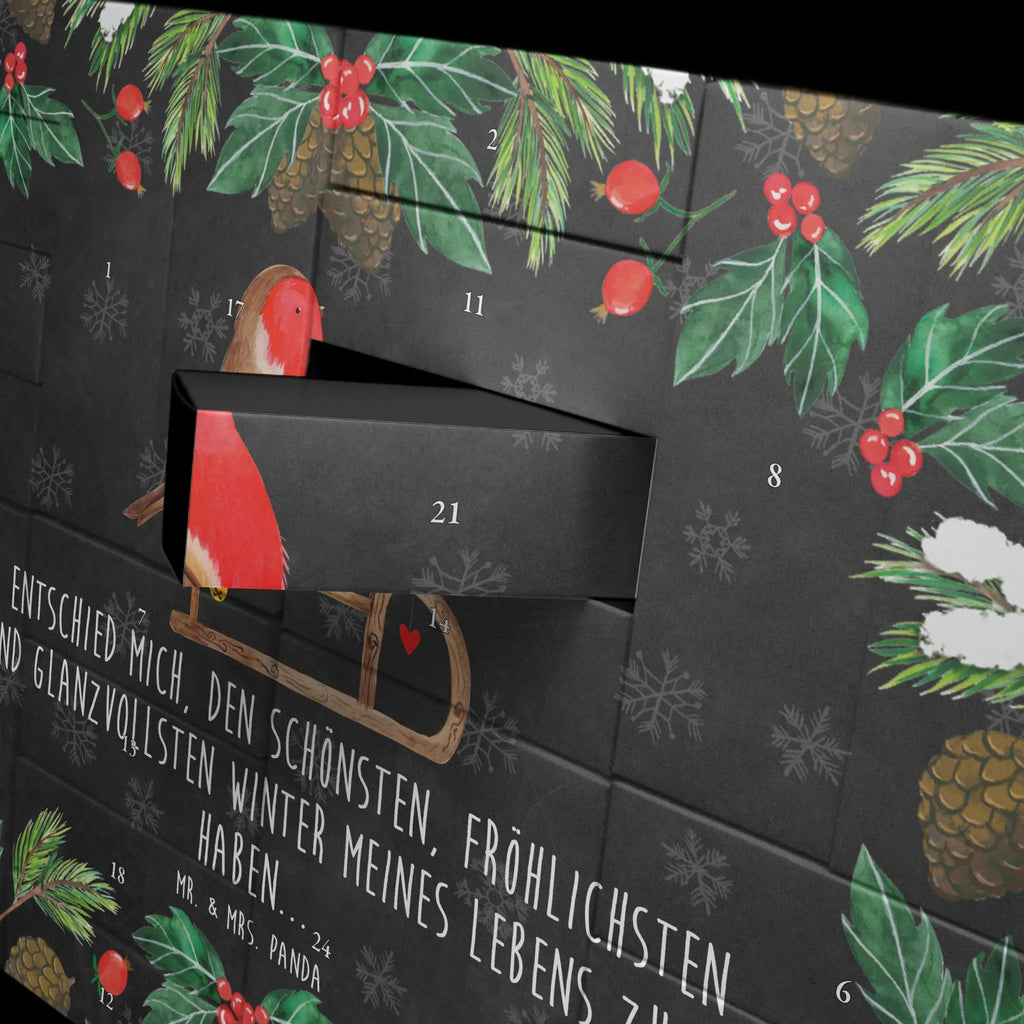 Fillable advent calendar robin Sleds snow, Christmas time, bird, sleigh