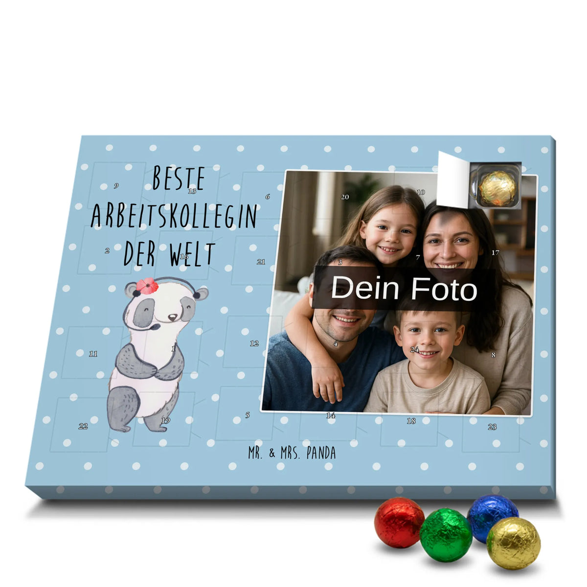 Personalisierter Schoko Foto Adventskalender Panda Beste Arbeitskollegin der Welt Fotokalender Advent, Personalisierter Schoko Foto Adventskalender, Schoko Foto Adventskalender, Foto Schokoladen Adventskalender, Foto Adventskalender, Geschenkidee, für, Schenken, Geschenktipp, Bedanken, Freude machen, Geschenk, Geburtstag, Mitbringsel, Danke, Geburtstagsgeschenk, Dankeschön, Mitarbeiterin, Ruhestand, Abschiedsgeschenk, Arbeit, Beruf, Arbeitskollegin, Freundin, Büro, Kollegin, Berufsgenossin