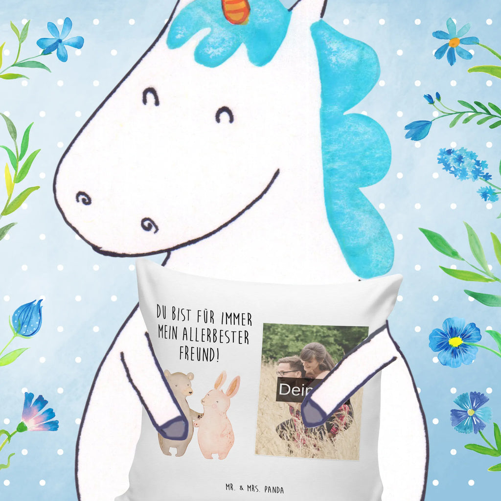 Personalized Photo Pillow bear and rabbit Embrace Personalisiertes Foto Kissen, Liebe, Partner, Freund, Freundin, Ehemann, Ehefrau, Heiraten, Verlobung, Heiratsantrag, Liebesgeschenk, Jahrestag, Hocheitstag, Bär, bester Freund, Hase, Bärchen, best friends, Freunde