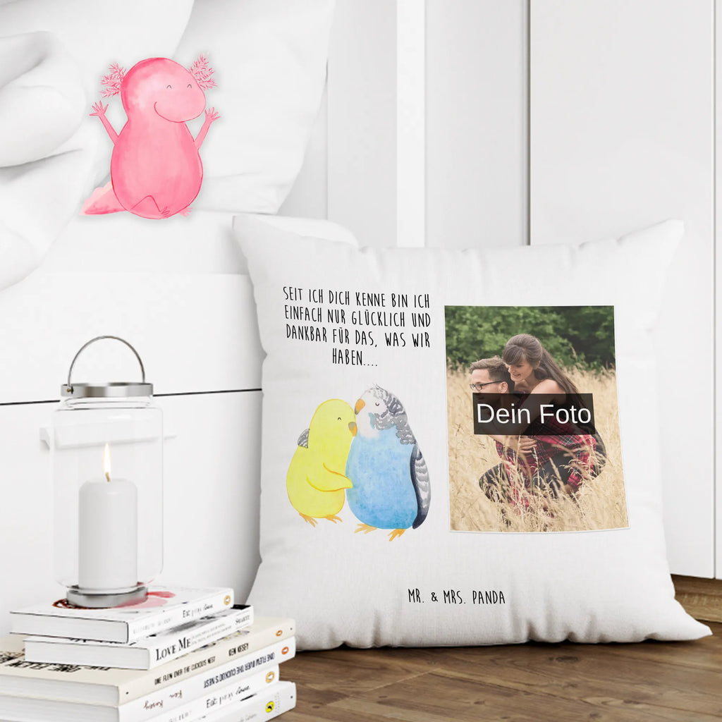 Personalized Photo Pillow Parakeets in love Personalisiertes Foto Kissen, Liebe, Partner, Freund, Freundin, Ehemann, Ehefrau, Heiraten, Verlobung, Heiratsantrag, Liebesgeschenk, Jahrestag, Hocheitstag, Vertrauen, Nähe, Wellensittich, Vögel, Kuscheln