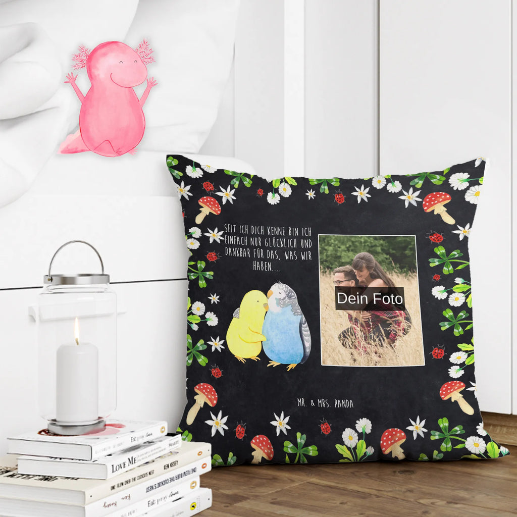Personalized Photo Pillow Parakeets in love Personalisiertes Foto Kissen, Liebe, Partner, Freund, Freundin, Ehemann, Ehefrau, Heiraten, Verlobung, Heiratsantrag, Liebesgeschenk, Jahrestag, Hocheitstag, Vertrauen, Nähe, Wellensittich, Vögel, Kuscheln