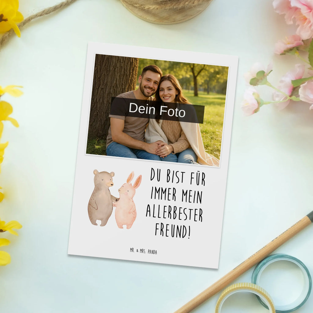 Personalisierte Foto Postkarte Bär und Hase Umarmen Personalisierte Foto Postkarte, Liebe, Partner, Freund, Freundin, Ehemann, Ehefrau, Heiraten, Verlobung, Heiratsantrag, Liebesgeschenk, Jahrestag, Hocheitstag, Bärchen, Freunde, Bär, Hase, best friends, bester Freund