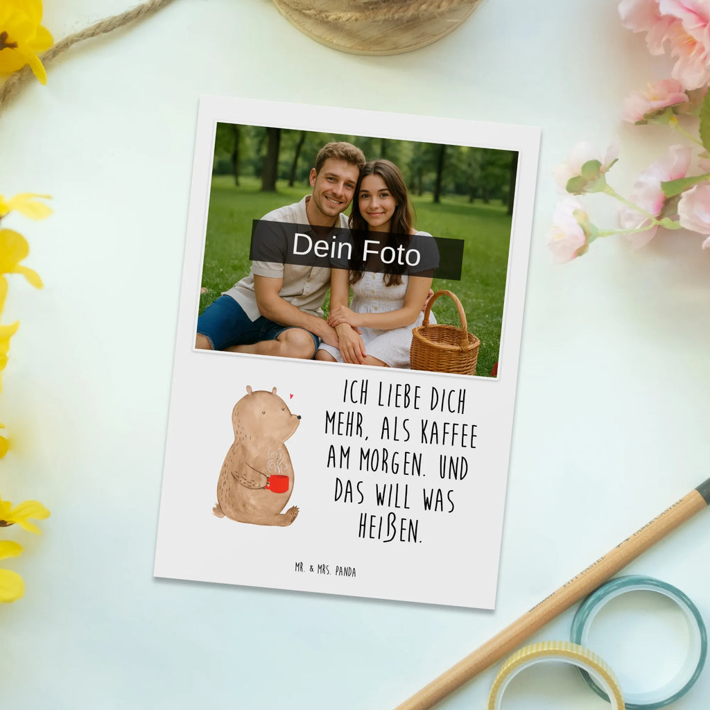 Personalized Photo Postcard bear morning coffee Personalisierte Foto Postkarte, Liebe, Partner, Freund, Freundin, Ehemann, Ehefrau, Heiraten, Verlobung, Heiratsantrag, Liebesgeschenk, Jahrestag, Hocheitstag, Valentinstag, Geschenk für Frauen, Hochzeitstag, Mitbringsel, Geschenk für Freundin, Geschenk für Partner, Liebesbeweis, für Männer, für Ehemann