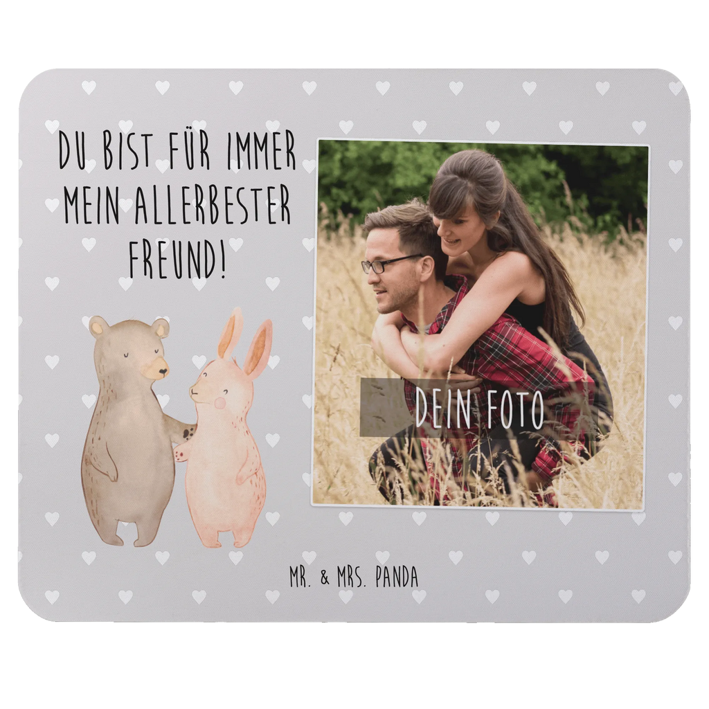 Personalized Photo Mousepad bear and rabbit Embrace Personalisiertes Foto Mauspad, Liebe, Partner, Freund, Freundin, Ehemann, Ehefrau, Heiraten, Verlobung, Heiratsantrag, Liebesgeschenk, Jahrestag, Hocheitstag, Freunde, Hase, bester Freund, Bär, Bärchen, best friends
