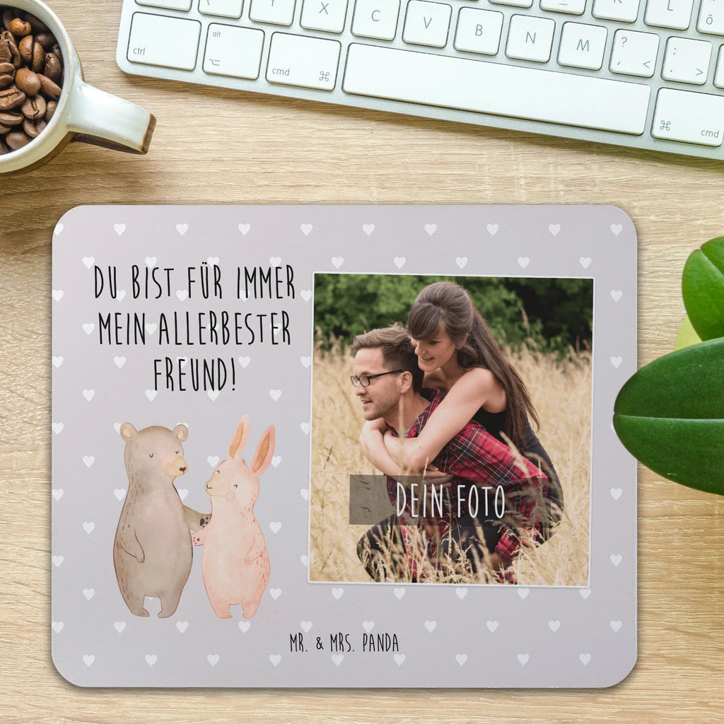 Personalized Photo Mousepad bear and rabbit Embrace Personalisiertes Foto Mauspad, Liebe, Partner, Freund, Freundin, Ehemann, Ehefrau, Heiraten, Verlobung, Heiratsantrag, Liebesgeschenk, Jahrestag, Hocheitstag, Freunde, Hase, bester Freund, Bär, Bärchen, best friends