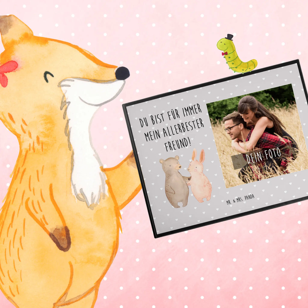 Personalized Photo Desk Mat bear and rabbit Embrace Personalisierte Foto Schreibtischunterlage, Liebe, Partner, Freund, Freundin, Ehemann, Ehefrau, Heiraten, Verlobung, Heiratsantrag, Liebesgeschenk, Jahrestag, Hocheitstag, bester Freund, Bär, Bärchen, best friends, Hase, Freunde