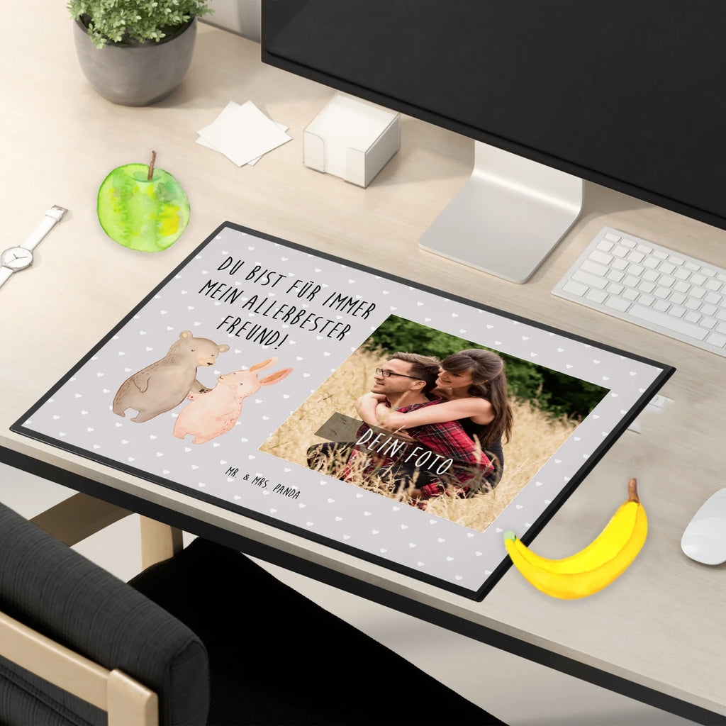 Personalized Photo Desk Mat bear and rabbit Embrace Personalisierte Foto Schreibtischunterlage, Liebe, Partner, Freund, Freundin, Ehemann, Ehefrau, Heiraten, Verlobung, Heiratsantrag, Liebesgeschenk, Jahrestag, Hocheitstag, bester Freund, Bär, Bärchen, best friends, Hase, Freunde