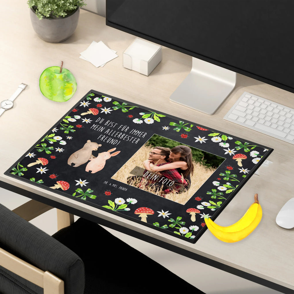 Personalized Photo Desk Mat bear and rabbit Embrace Personalisierte Foto Schreibtischunterlage, Liebe, Partner, Freund, Freundin, Ehemann, Ehefrau, Heiraten, Verlobung, Heiratsantrag, Liebesgeschenk, Jahrestag, Hocheitstag, bester Freund, Bär, Bärchen, best friends, Hase, Freunde