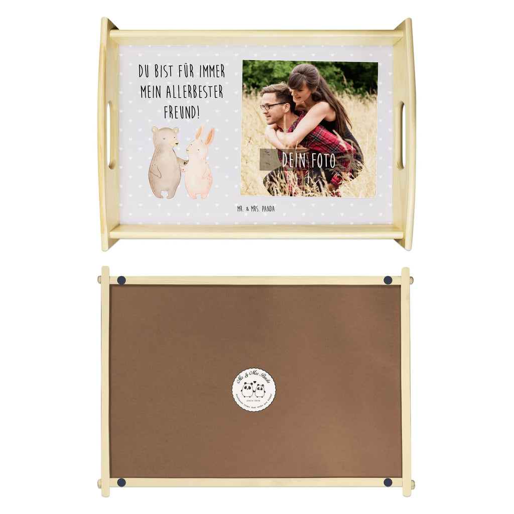 Personalized Photo Serving Tray bear and rabbit Embrace Personalisiertes Service Tablett, Liebe, Partner, Freund, Freundin, Ehemann, Ehefrau, Heiraten, Verlobung, Heiratsantrag, Liebesgeschenk, Jahrestag, Hocheitstag, Freunde, Bärchen, best friends, Bär, Hase, bester Freund