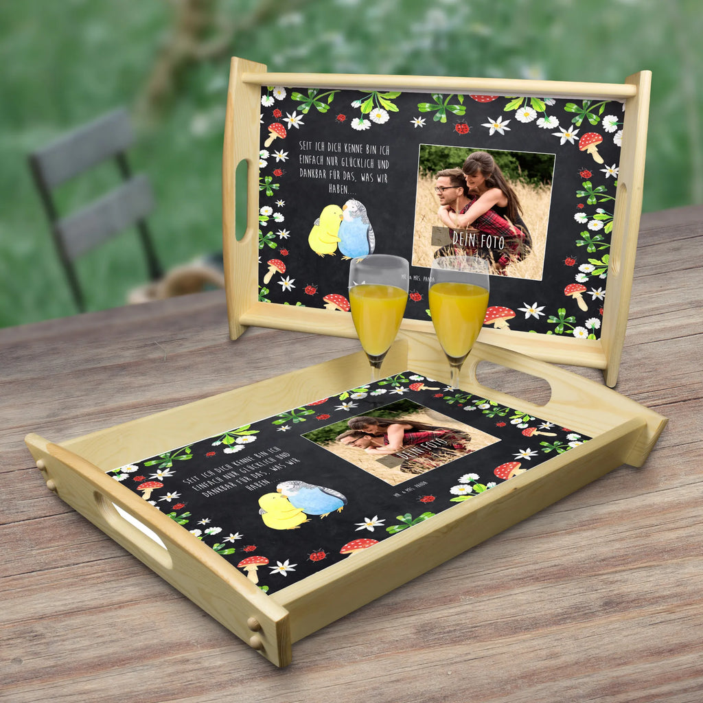 Personalized Photo Serving Tray Parakeets in love Personalisiertes Service Tablett, Liebe, Partner, Freund, Freundin, Ehemann, Ehefrau, Heiraten, Verlobung, Heiratsantrag, Liebesgeschenk, Jahrestag, Hocheitstag, Wellensittich, Kuscheln, Vögel, Nähe, Vertrauen