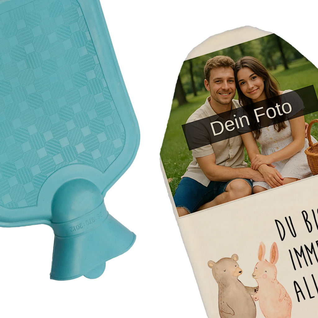 Personalized Photo Hot Water Bottle bear and rabbit Embrace Personalisierte Foto Wärmflasche, Liebe, Partner, Freund, Freundin, Ehemann, Ehefrau, Heiraten, Verlobung, Heiratsantrag, Liebesgeschenk, Jahrestag, Hocheitstag, best friends, Hase, Freunde, bester Freund, Bär, Bärchen