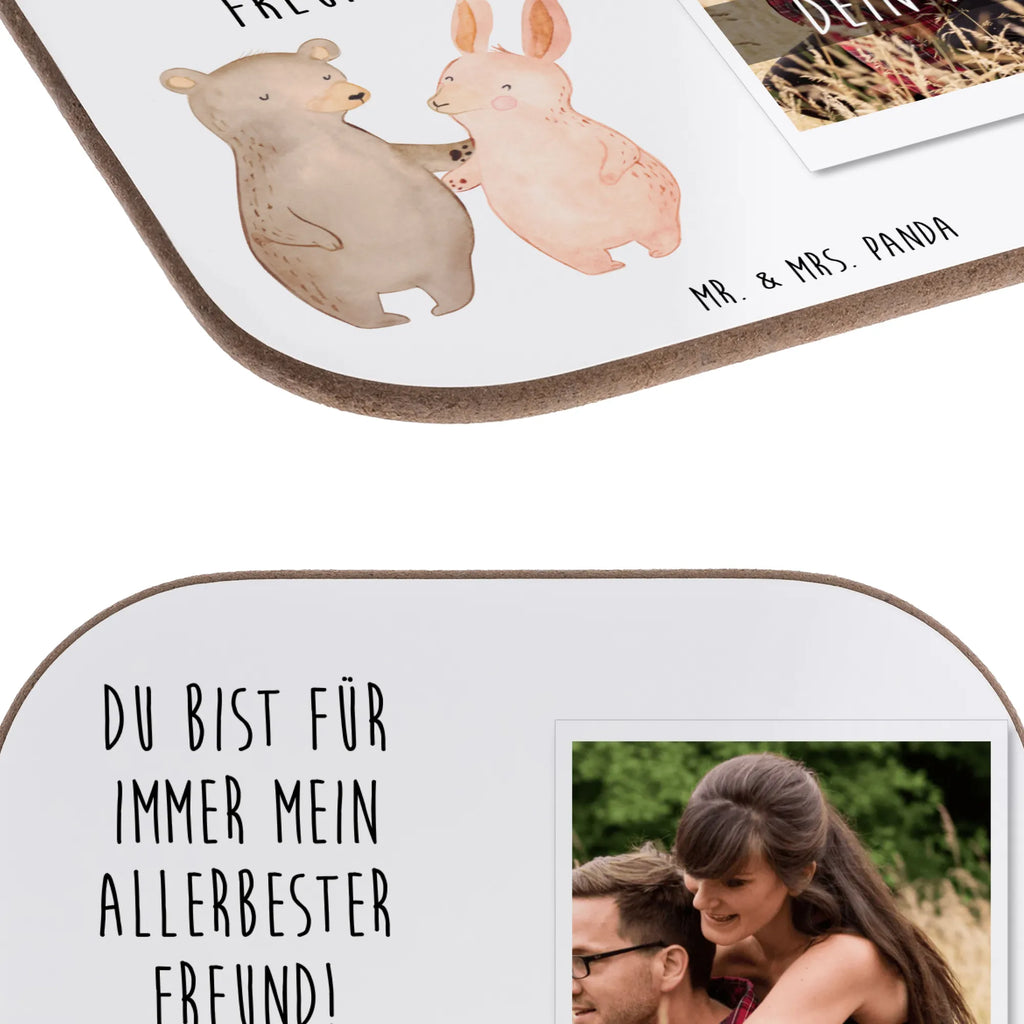Personalized Photo Coaster bear and rabbit Embrace Personalisierter Foto Untersetzer, Liebe, Partner, Freund, Freundin, Ehemann, Ehefrau, Heiraten, Verlobung, Heiratsantrag, Liebesgeschenk, Jahrestag, Hocheitstag, Hase, Bär, best friends, Bärchen, bester Freund, Freunde