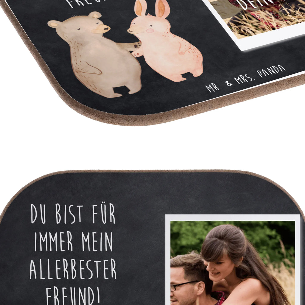 Personalized Photo Coaster bear and rabbit Embrace Personalisierter Foto Untersetzer, Liebe, Partner, Freund, Freundin, Ehemann, Ehefrau, Heiraten, Verlobung, Heiratsantrag, Liebesgeschenk, Jahrestag, Hocheitstag, Hase, Bär, best friends, Bärchen, bester Freund, Freunde