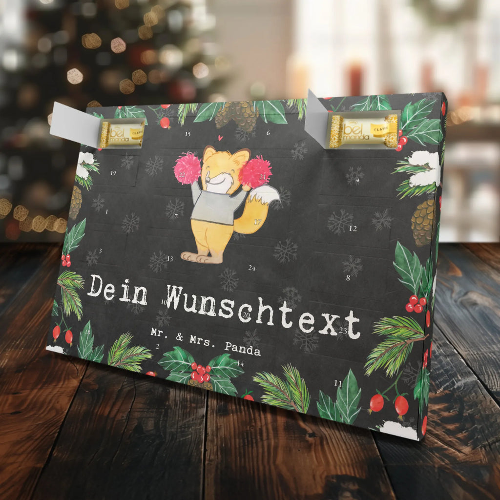 Personalisierter Marzipan Adventskalender Fuchs Cheerleader Personalisierter Marzipan Adventskalender, Geschenk, Sport, Sportart, Hobby, Schenken, Danke, Dankeschön, Auszeichnung, Gewinn, Sportler, Cheerleader, Turniere, Turnen, Cheerleading, Turn Club