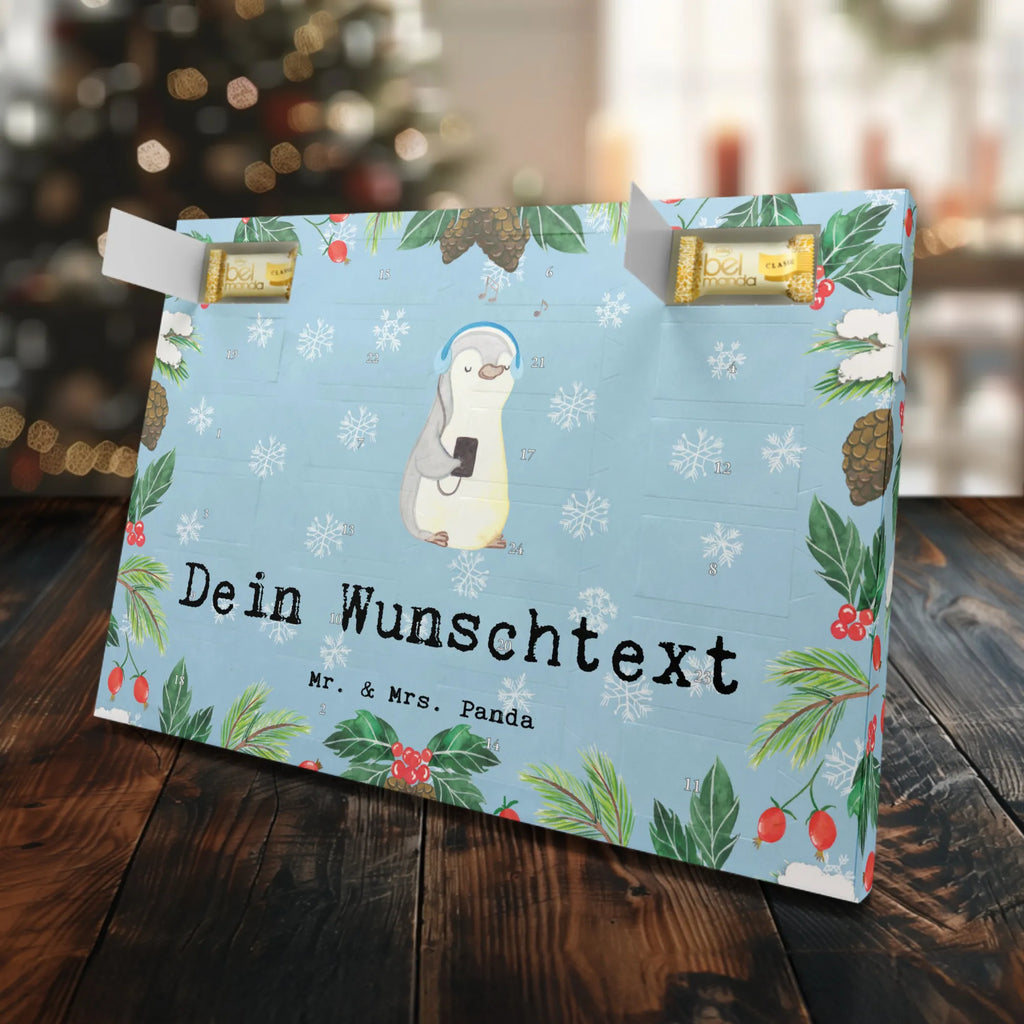 Personalisierter Marzipan Adventskalender Pinguin Musik hören Personalisierter Marzipan Adventskalender, Geschenk, Sport, Sportart, Hobby, Schenken, Danke, Dankeschön, Auszeichnung, Gewinn, Sportler, Lieblingssong, Musik hören