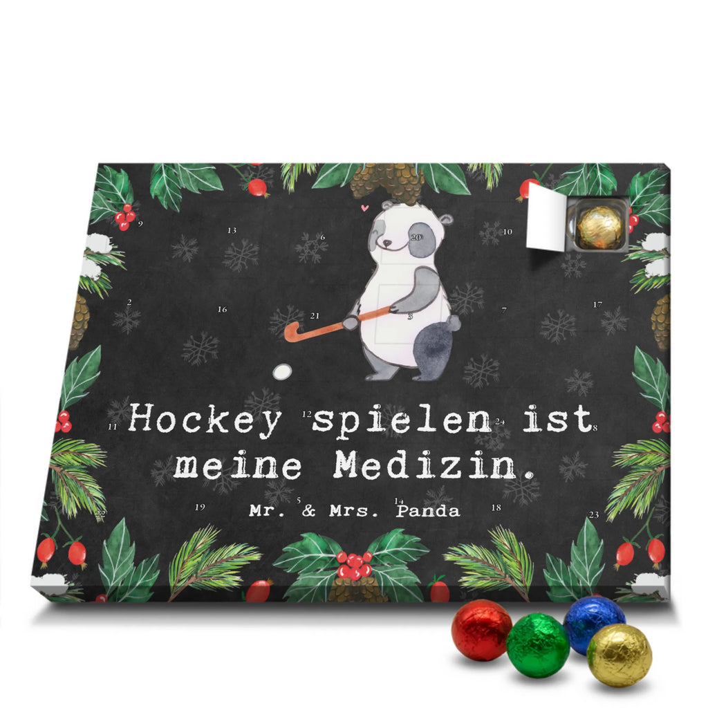 Chocolate advent calendar panda play hockey giving, Gift, thank you, award, profit, athlete, field hockey, Play hockey, hockey club, hockey stick