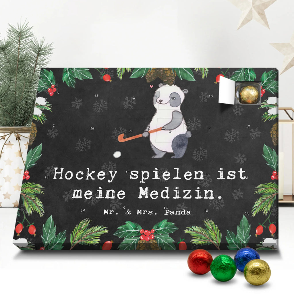 Chocolate advent calendar panda play hockey giving, Gift, thank you, award, profit, athlete, field hockey, Play hockey, hockey club, hockey stick