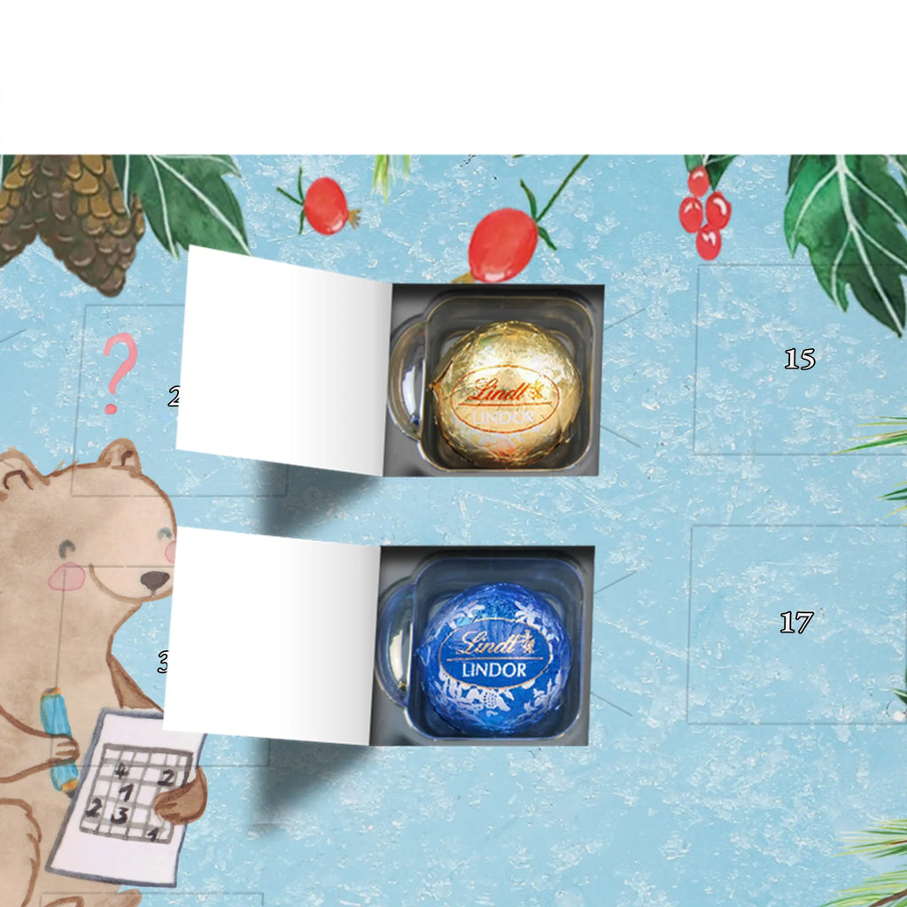 Chocolate advent calendar bear solve riddles giving, Gift, thank you, award, profit, athlete, memory training, riddles, memory sports, Solving puzzles, solving crossword puzzles