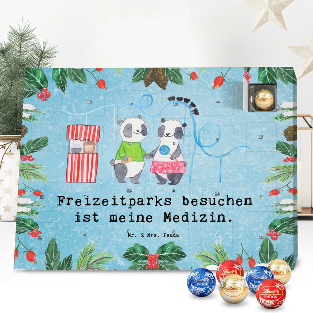 Chocolate advent calendar pandas visit amusement park giving, Gift, thank you, award, profit, athlete, ride a roller coaster, Visit an amusement park