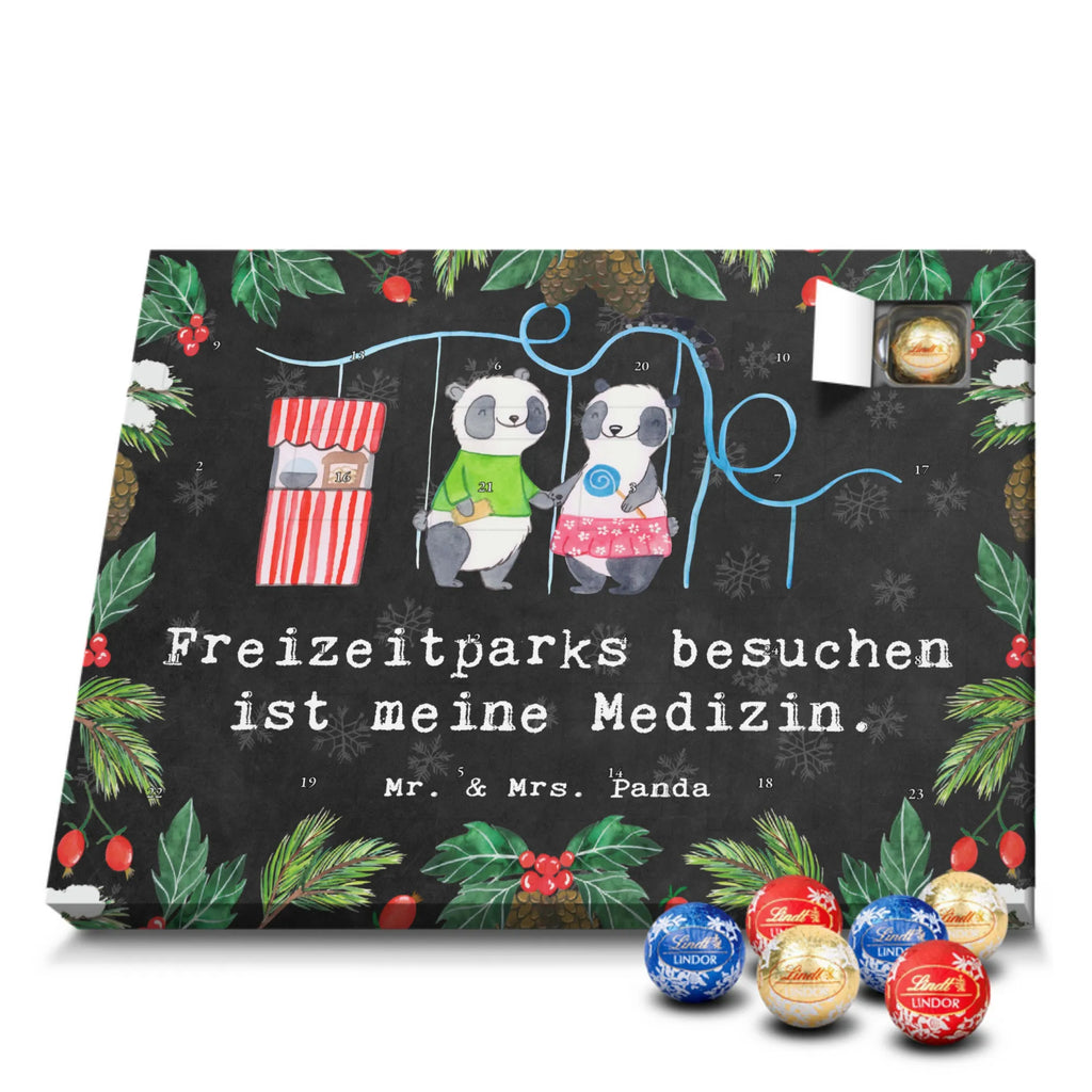 Chocolate advent calendar pandas visit amusement park giving, Gift, thank you, award, profit, athlete, ride a roller coaster, Visit an amusement park