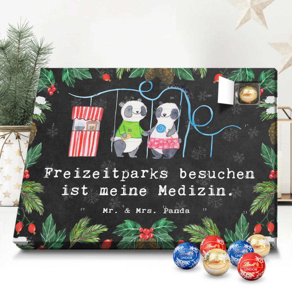 Chocolate advent calendar pandas visit amusement park giving, Gift, thank you, award, profit, athlete, ride a roller coaster, Visit an amusement park