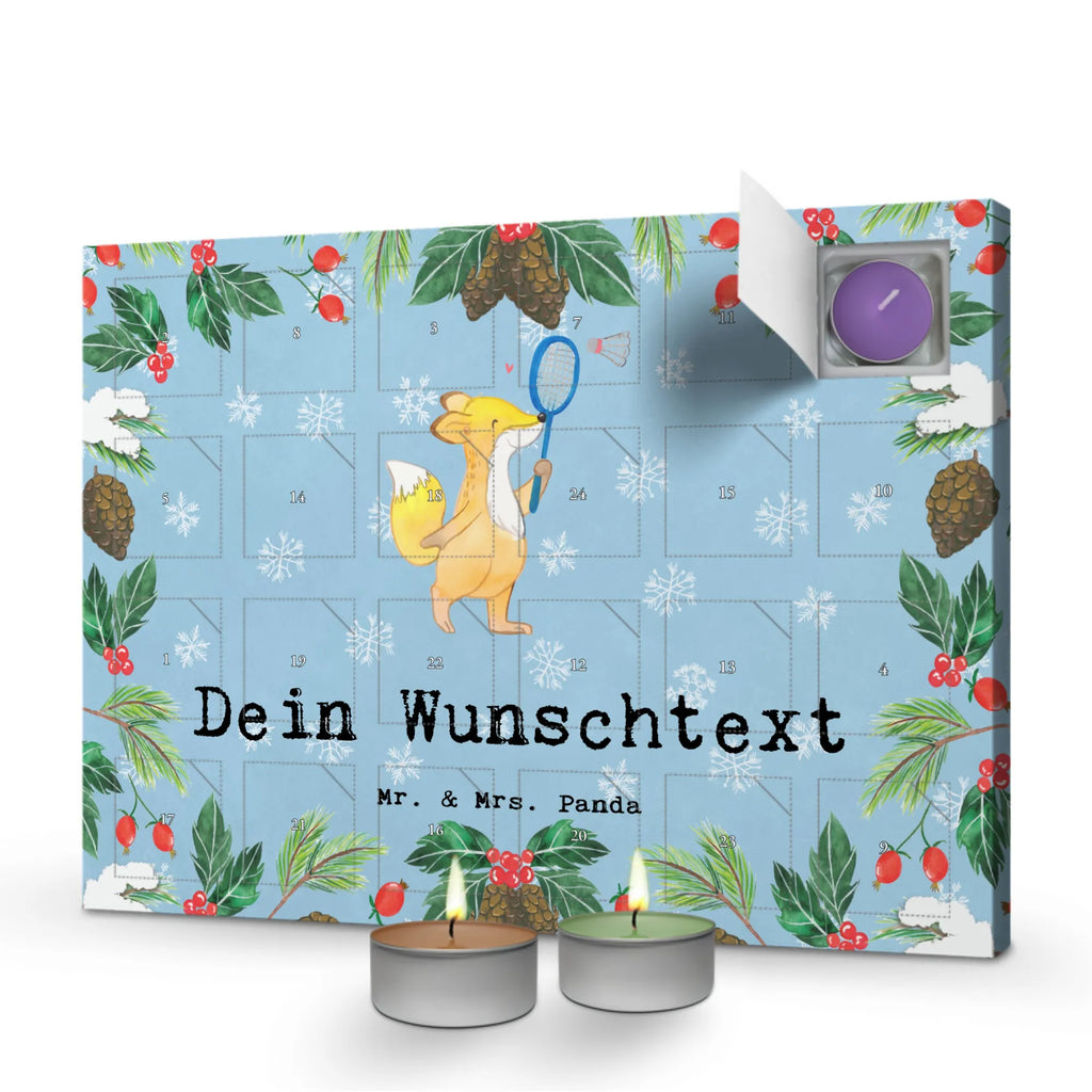 Personalisierter Duftkerzen Adventskalender Fuchs Federball spielen Personalisierter Duftkerzen Adventskalender, Geschenk, Schenken, Sport, Sportart, Hobby, Danke, Dankeschön, Auszeichnung, Gewinn, Sportler, Badminton, Federball spielen
