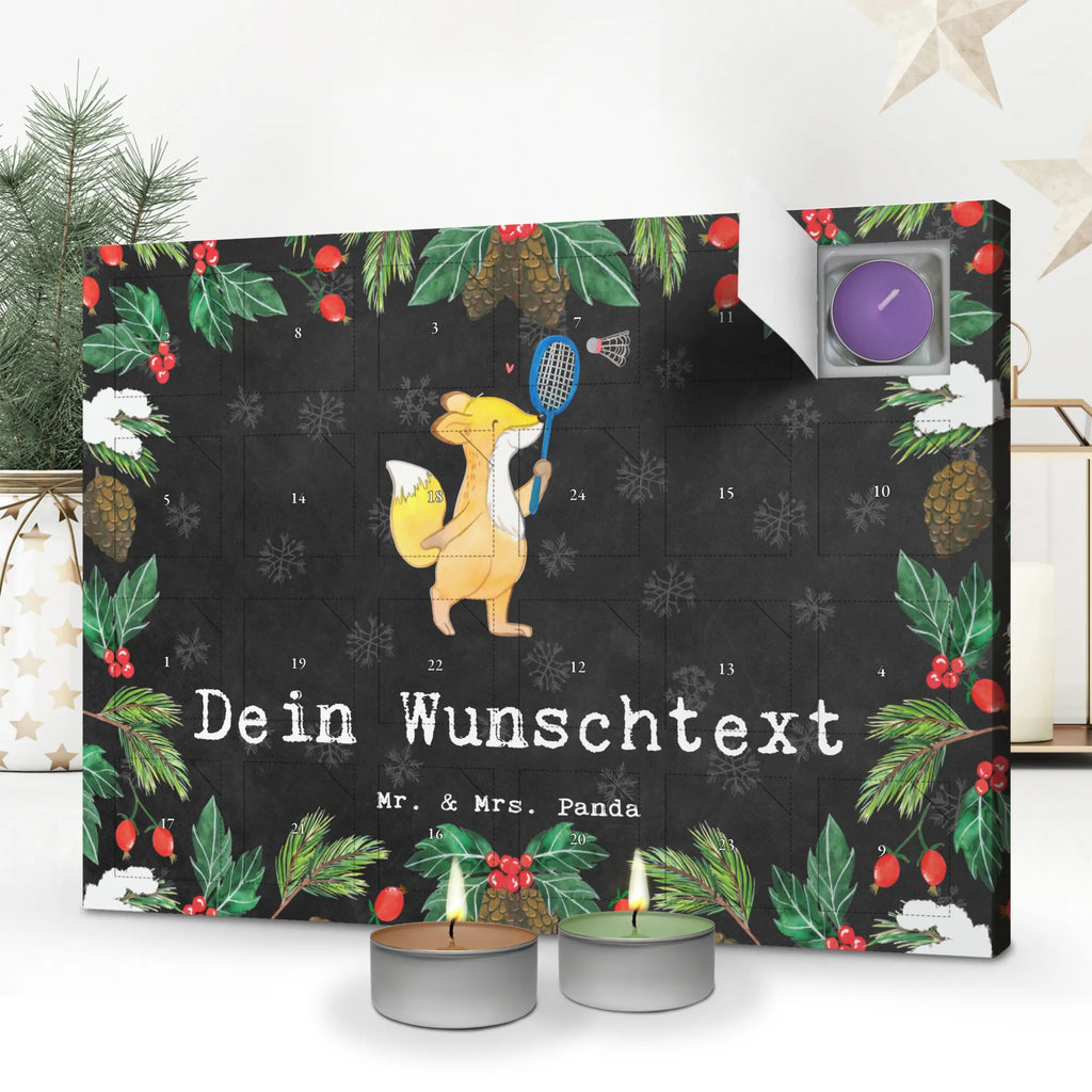 Personalisierter Duftkerzen Adventskalender Fuchs Federball spielen Personalisierter Duftkerzen Adventskalender, Geschenk, Schenken, Sport, Sportart, Hobby, Danke, Dankeschön, Auszeichnung, Gewinn, Sportler, Badminton, Federball spielen