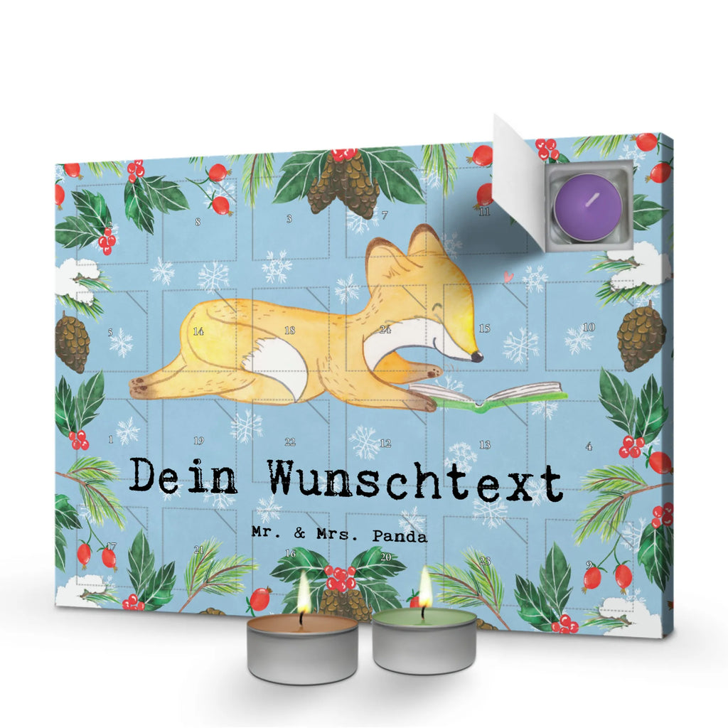 Personalisierter Duftkerzen Adventskalender Fuchs Lesen Personalisierter Duftkerzen Adventskalender, Geschenk, Schenken, Sport, Sportart, Hobby, Danke, Dankeschön, Auszeichnung, Gewinn, Sportler, Bücher lesen, lesen, Bücherwurm